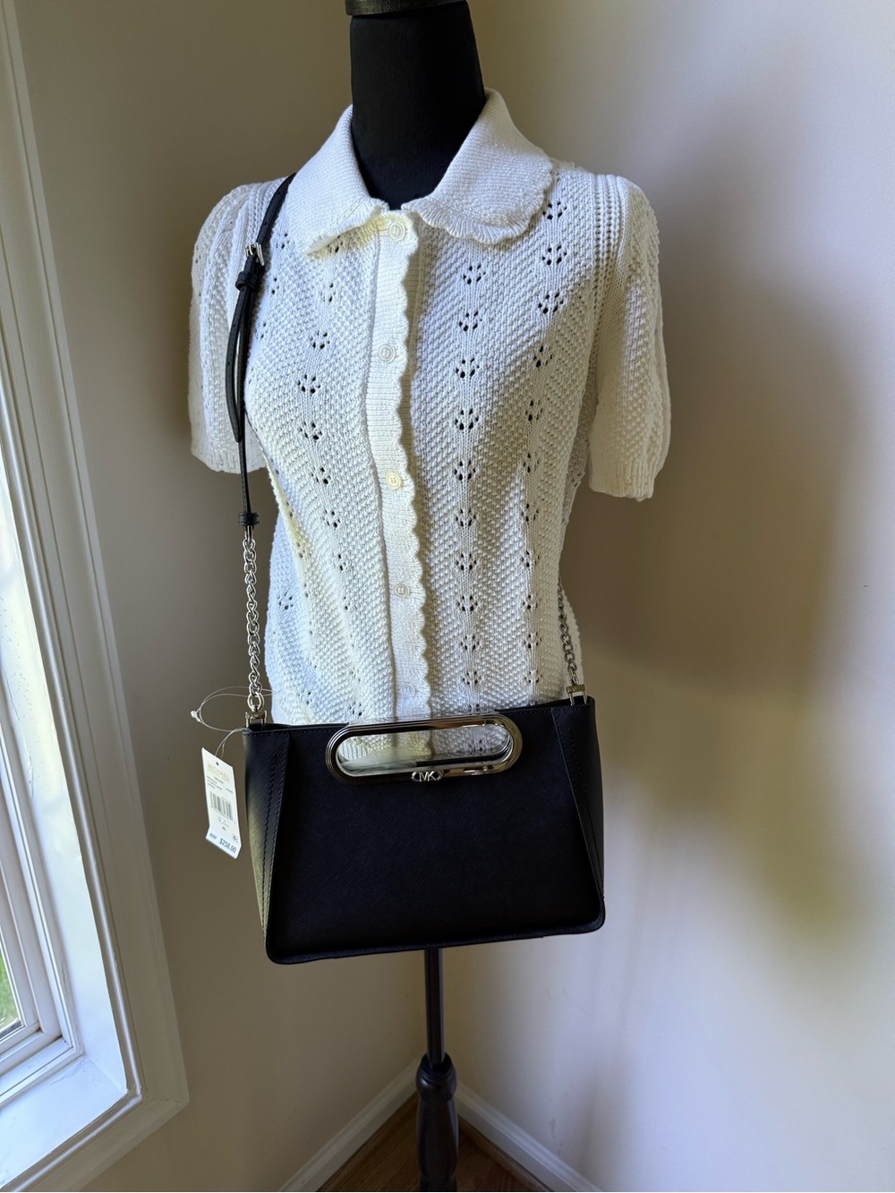 New Michael Kors Chelsea black Leather Clutch/Crossbody wSilver Hardware Accent